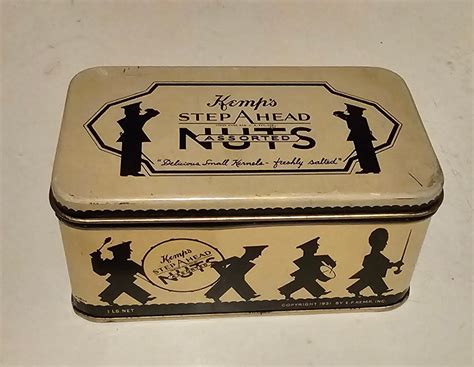 vintage kemps step ahead assorted nuts metal boxes|Vintage Tin Box Kemps Step Ahead Nuts 1931 Free Shipping.